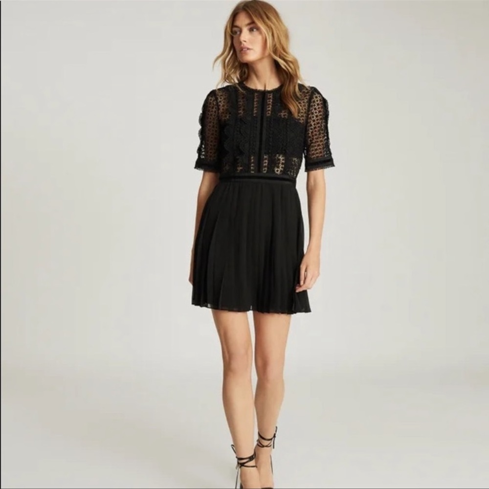 Reiss | Athena Lace Detailed Mini Dress | Black